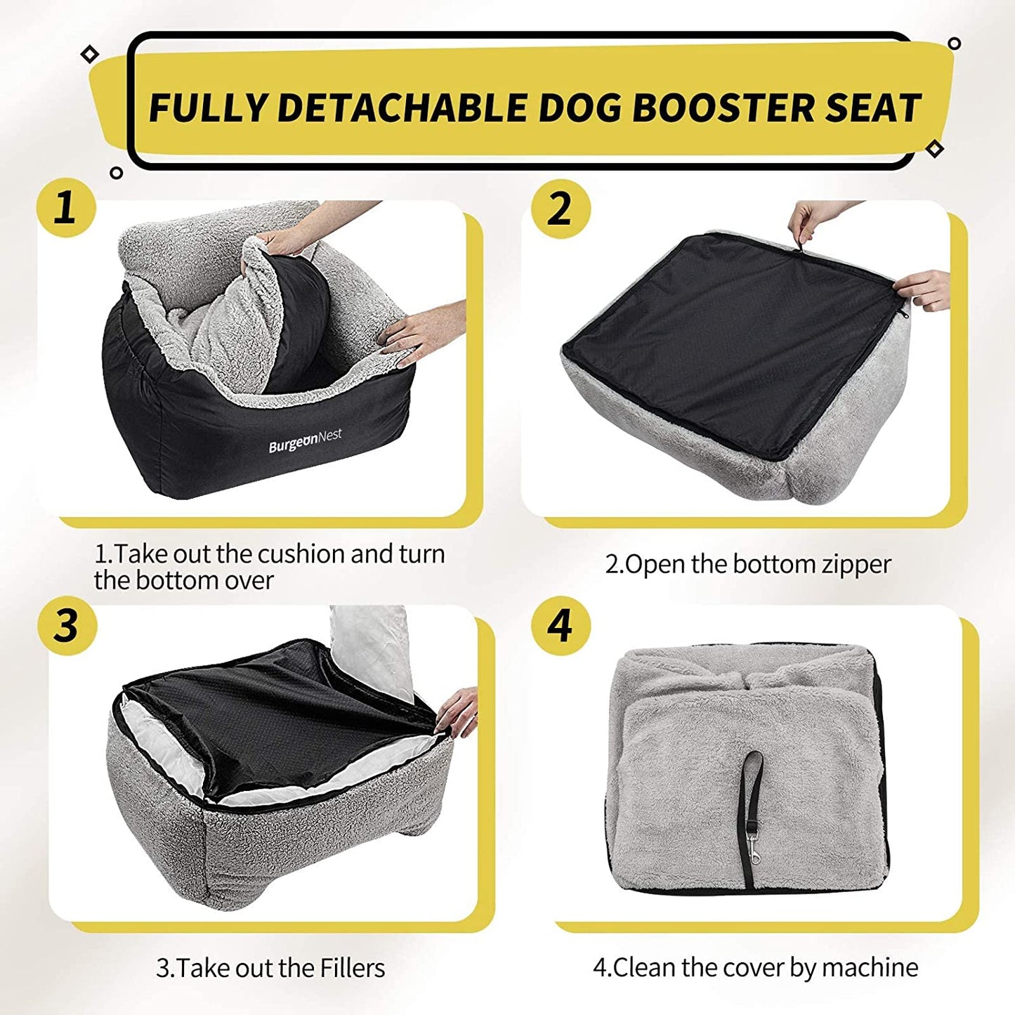 Dog Car Seat for Small Dogs, Fully Detachable and Washable Dog Carseats Small under 25, Soft Dog Booster Seats with Storage Pockets and Clip-On Leash Portable Dog Car Travel Carrier Bed