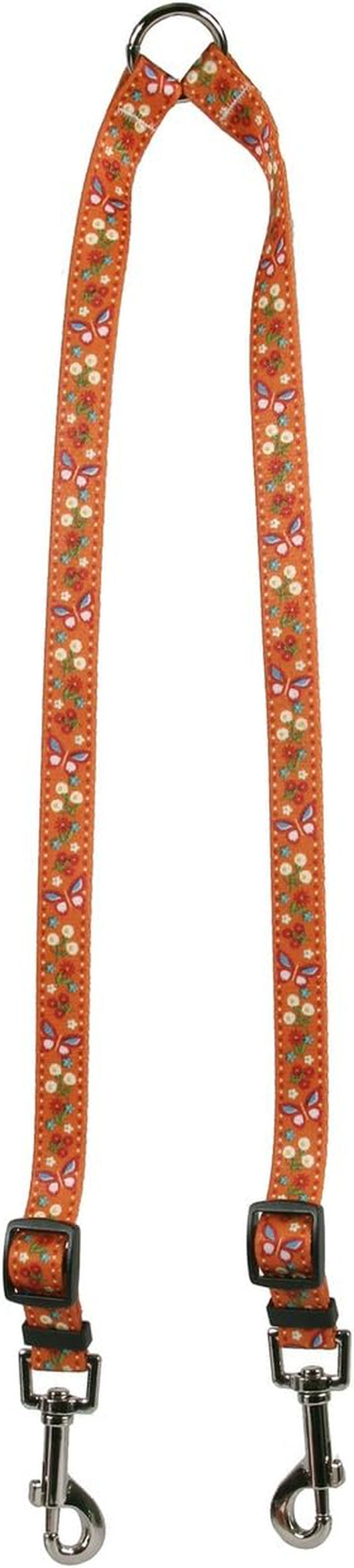 Festive Butterfly Orange Coupler Dog Leash 1" Wide and 12 to 20" Long, Large