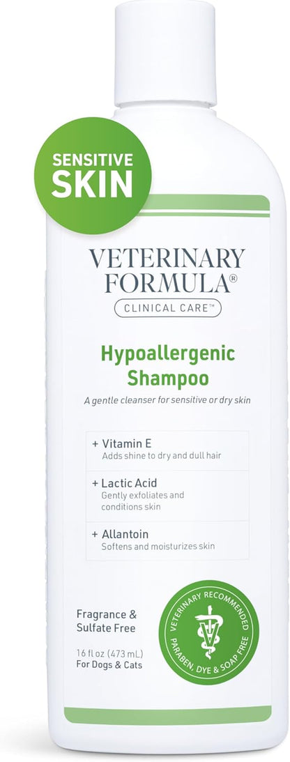 Clinical Care Hypoallergenic Shampoo for Dogs and Cats, 16 Oz – No Harsh Ingredients – Pet Shampoo for Allergies and Sensitive Skin, Promotes Healthy Skin and Coat