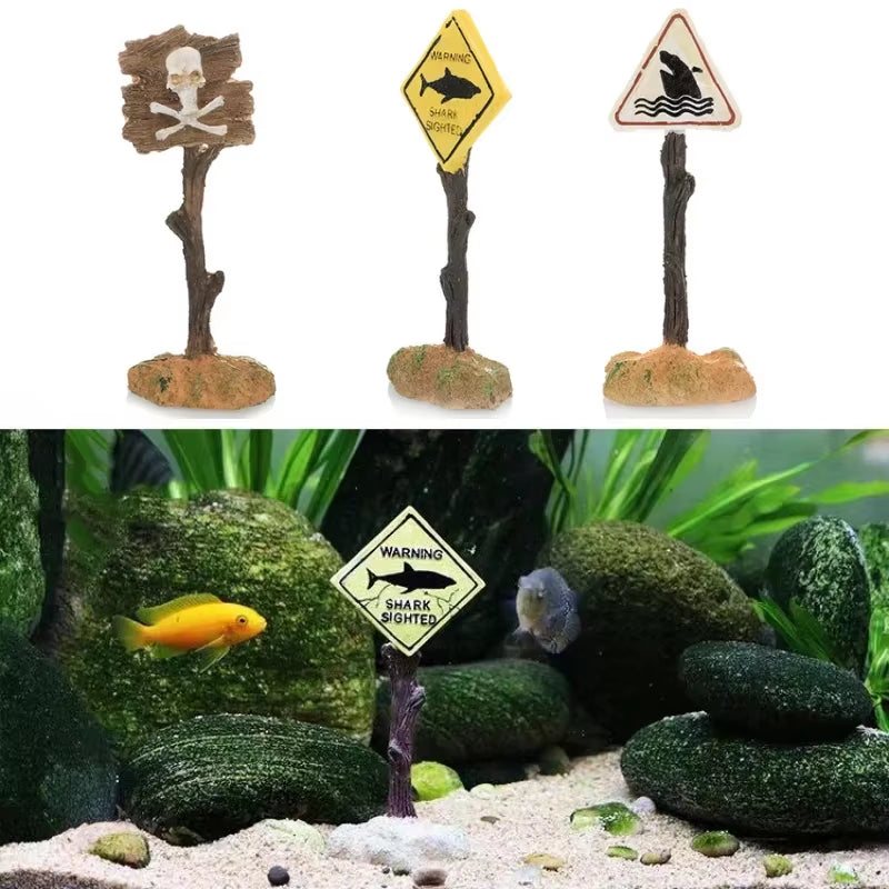 Resin Aquarium Decoration Ornaments Artificial Shark Warning Sign Landscaping Accessories for Fish Tank Aquarium Background