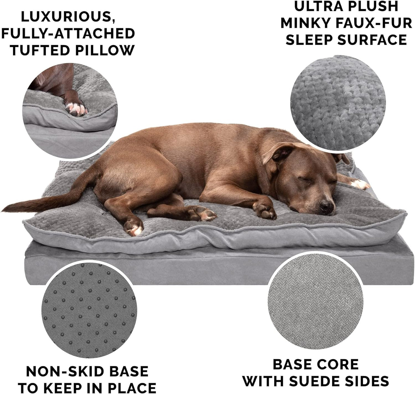 Pet Bed for Dogs and Cats - Plush Minky Faux Fur and Suede Pillow Top Cushion Mattress Egg Crate Orthopedic Dog Bed, Removable Machine Washable Cover - Titanium Gray, Medium