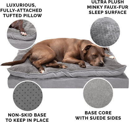 Pet Bed for Dogs and Cats - Plush Minky Faux Fur and Suede Pillow Top Cushion Mattress Egg Crate Orthopedic Dog Bed, Removable Machine Washable Cover - Titanium Gray, Medium