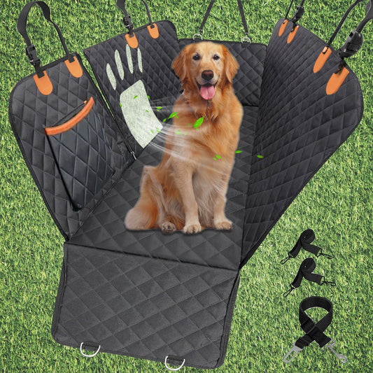 Dog Car Seat Cover for Back Seat, Back Seat Pet Cover with Mesh Window & Pocket, Waterproof Scratch-Proof Nonslip Dog Car Hammock with Universal Size Fits for Cars, Trucks & Suv.(Black)