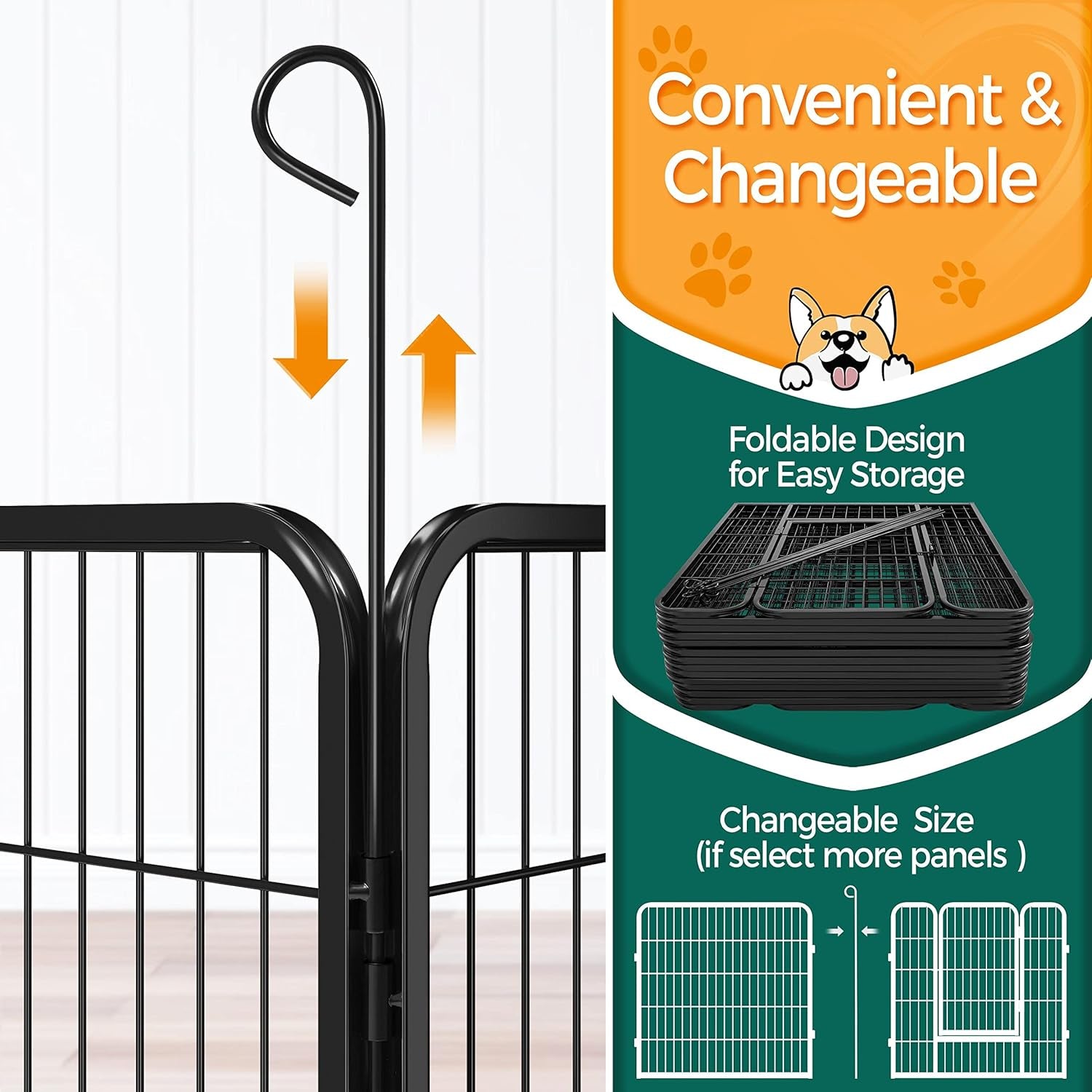 32-Inch Heavy Duty Dog Pen- Foldable Metal 16 Panel Dog Pen Dog Exercise Pen Barrier Kennel Portable Cat Duck Chicken Puppy Fence with Door Outdoor & Indoor Black