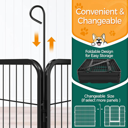 32-Inch Heavy Duty Dog Pen- Foldable Metal 16 Panel Dog Pen Dog Exercise Pen Barrier Kennel Portable Cat Duck Chicken Puppy Fence with Door Outdoor & Indoor Black