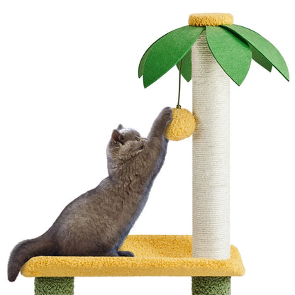 27-Inch Small Cat Tree Tower Kitten Tree with Basket & Perch & Scratching Posts & Furball for Small Cats/Kittens Light Gray