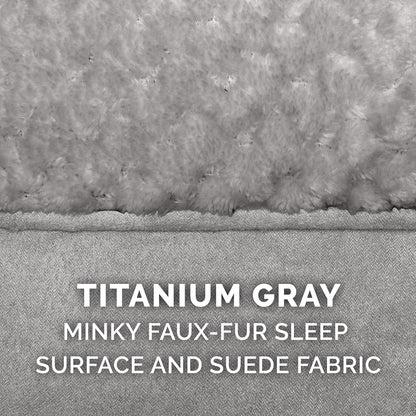 Pet Bed for Dogs and Cats - Plush Minky Faux Fur and Suede Pillow Top Cushion Mattress Egg Crate Orthopedic Dog Bed, Removable Machine Washable Cover - Titanium Gray, Medium