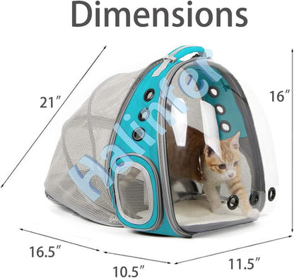 Cat Travel Backpack with Fan, Fit up to 20 Lbs, Space Capsule Astronaut Clear Bubble Window Pet Backpack for Kitten and Small Puppy (Green, Back Extension + Fan)