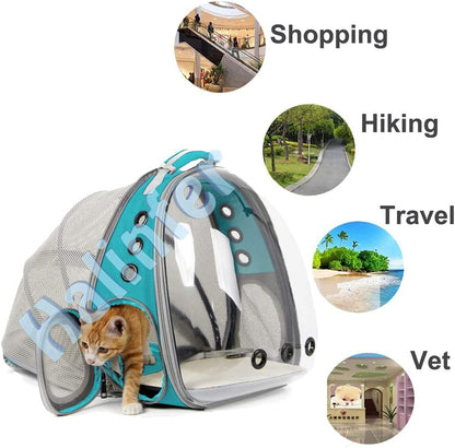 Cat Travel Backpack with Fan, Fit up to 20 Lbs, Space Capsule Astronaut Clear Bubble Window Pet Backpack for Kitten and Small Puppy (Green, Back Extension + Fan)