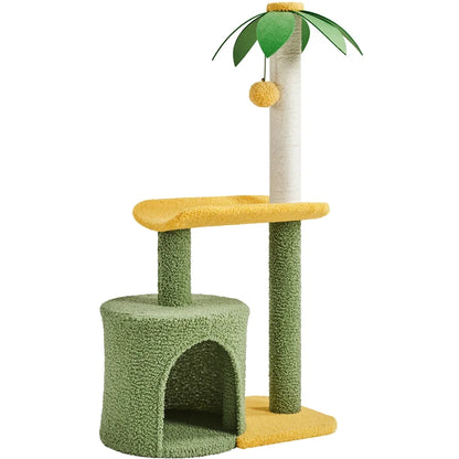 27-Inch Small Cat Tree Tower Kitten Tree with Basket & Perch & Scratching Posts & Furball for Small Cats/Kittens Light Gray