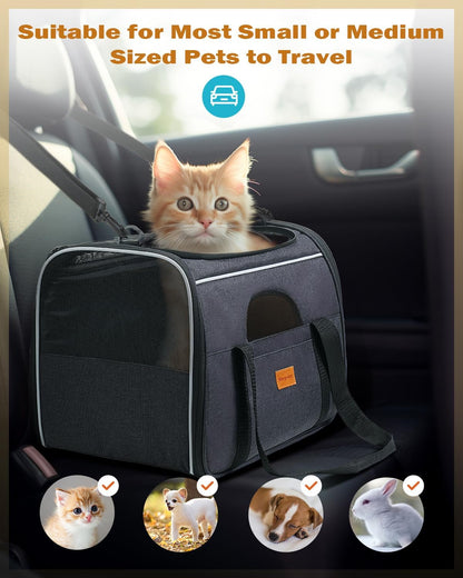 Pet Travel Carrier Bag, Portable Pet Bag - Folding Fabric Pet Carrier, Travel Carrier Bag for Dogs or Cats, Pet Cage with Locking Safety Zippers, Foldable Bowl, Airline Approved