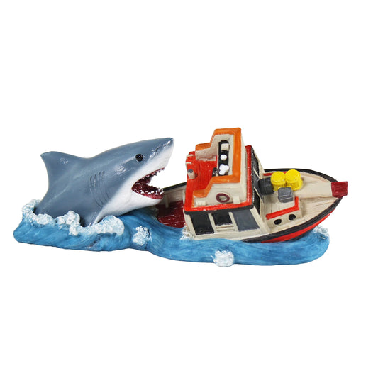 Jaws Resin Aquarium Decor – Boat Attack – Small, Multi-Colored