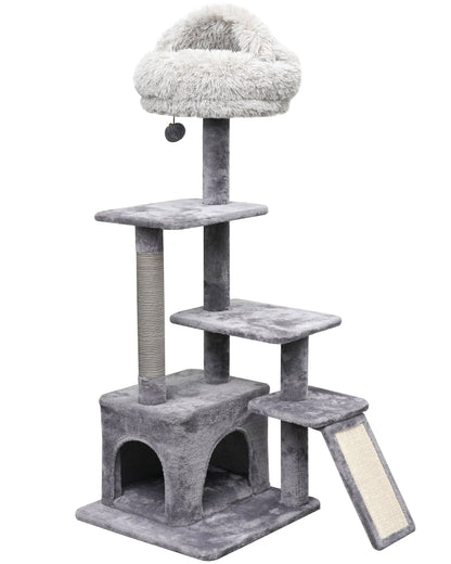 4-Level Grey Cat Tree with Condo and Scratching Pad, 48'' Height