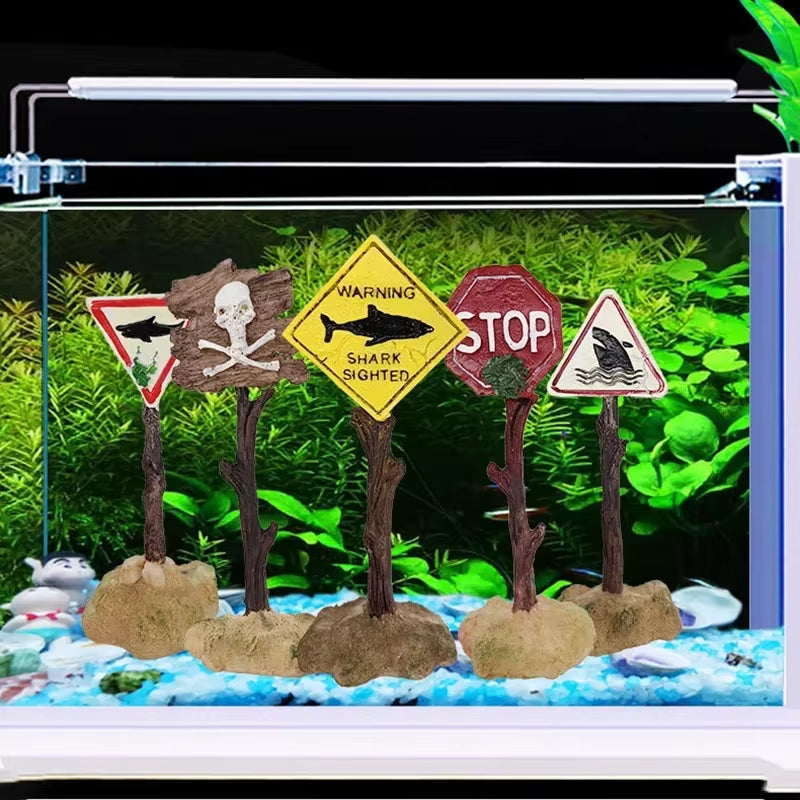 Resin Aquarium Decoration Ornaments Artificial Shark Warning Sign Landscaping Accessories for Fish Tank Aquarium Background